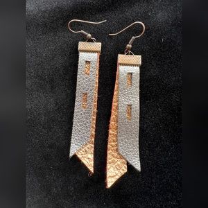 Metallic Copper and Gunmetal Leather Earrings